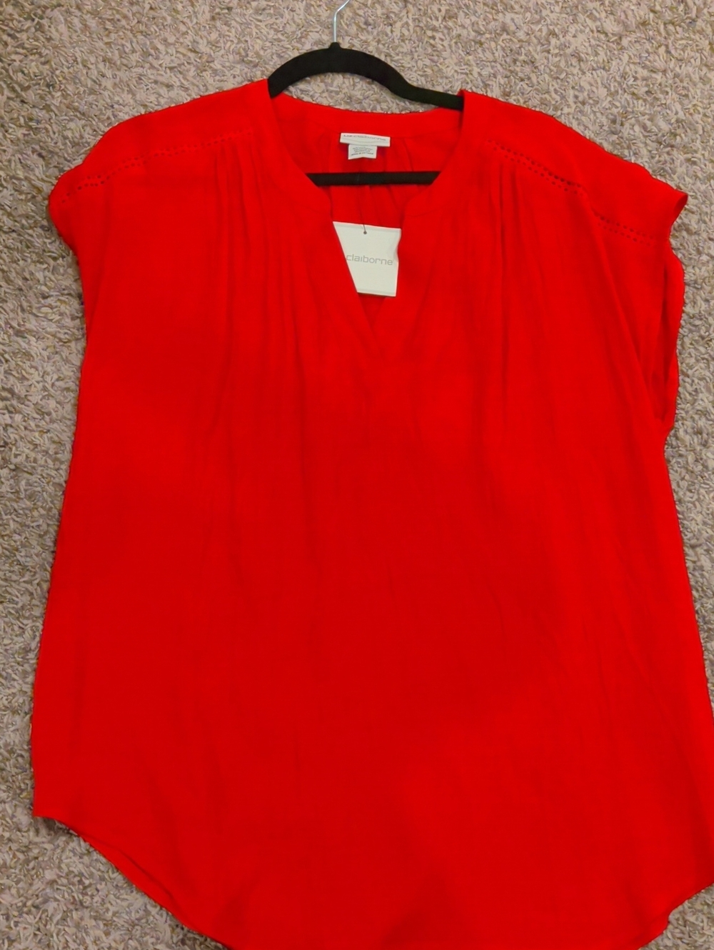 Claiborne Bright Red V-Neck Cap Sleeve Top